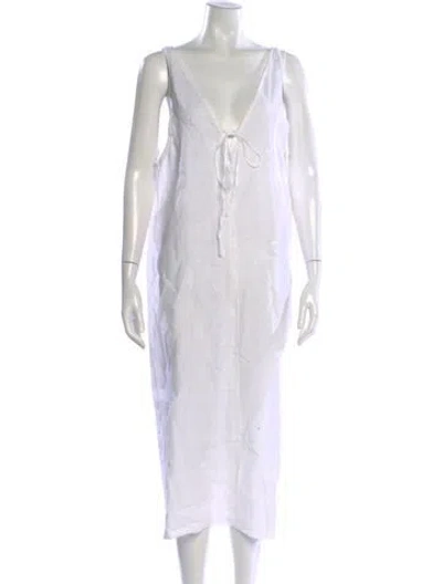 Pre-owned Deiji Studios Linen Long Dress In White