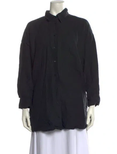 Pre-owned Deiji Studios Linen Long Sleeve Button-up Top In Black