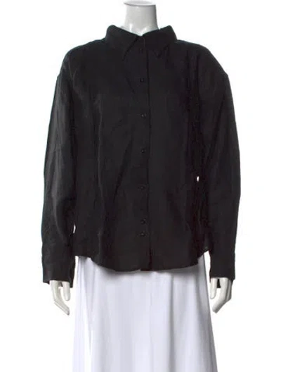 Pre-owned Deiji Studios Linen Long Sleeve Button-up Top In Black