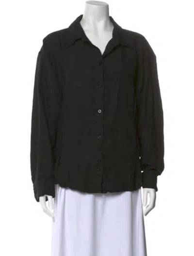 Pre-owned Deiji Studios Linen Long Sleeve Button-up Top In Blue