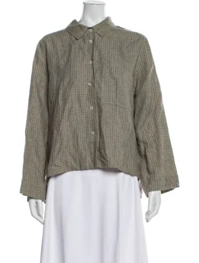 Pre-owned Deiji Studios Linen Long Sleeve Button-up Top In Green