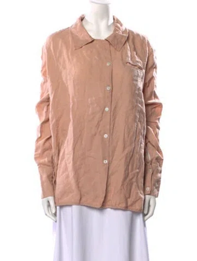 Pre-owned Deiji Studios Linen Long Sleeve Button-up Top In Pink