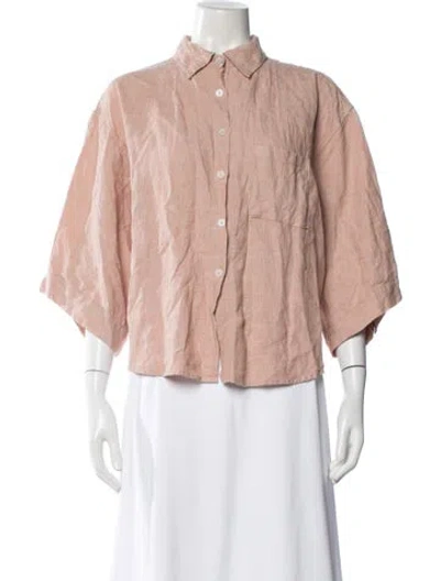 Pre-owned Deiji Studios Linen Long Sleeve Button-up Top In Pink