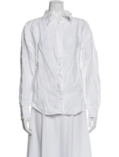 Pre-owned Deiji Studios Linen Long Sleeve Button-up Top In White