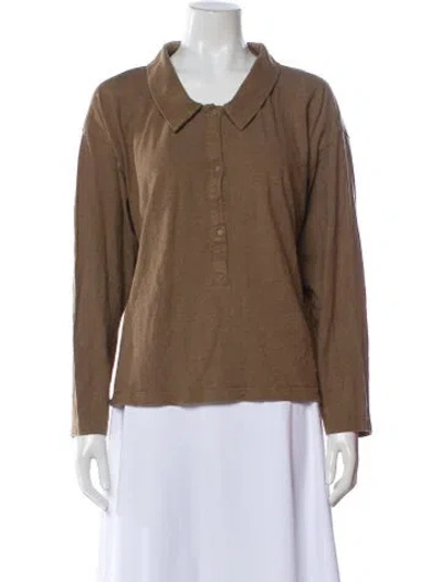 Pre-owned Deiji Studios Linen Long Sleeve Polo In Brown