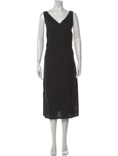 Pre-owned Deiji Studios Linen Midi Length Dress In Black