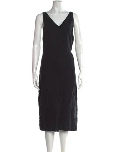 Pre-owned Deiji Studios Linen Midi Length Dress In Black