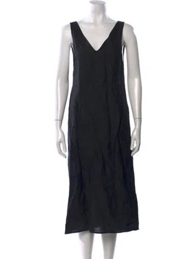Pre-owned Deiji Studios Linen Midi Length Dress In Black