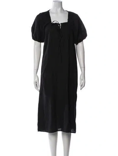 Pre-owned Deiji Studios Linen Midi Length Dress In Black