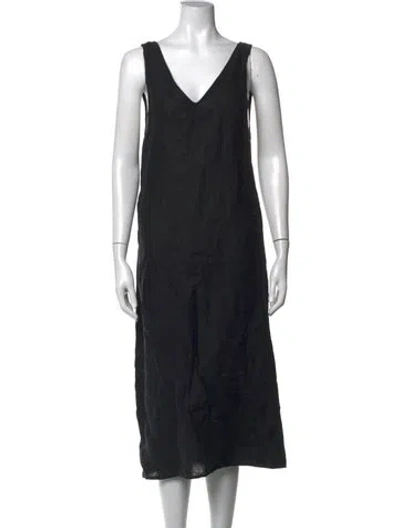 Pre-owned Deiji Studios Linen Midi Length Dress In Black
