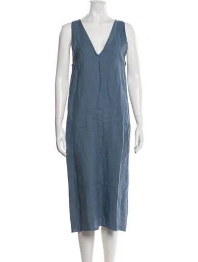 Pre-owned Deiji Studios Linen Midi Length Dress In Blue