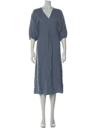 Pre-owned Deiji Studios Linen Midi Length Dress In Blue