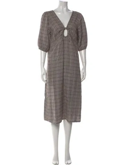 Pre-owned Deiji Studios Linen Midi Length Dress In Brown