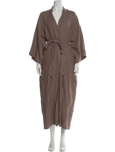 Pre-owned Deiji Studios Linen Midi Length Dress In Brown