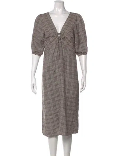 Pre-owned Deiji Studios Linen Midi Length Dress In Brown