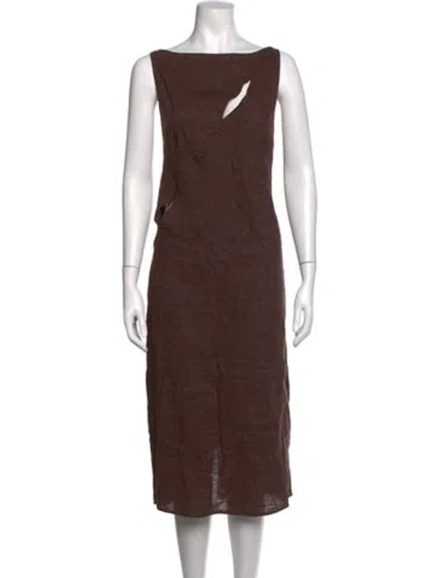 Pre-owned Deiji Studios Linen Midi Length Dress In Brown