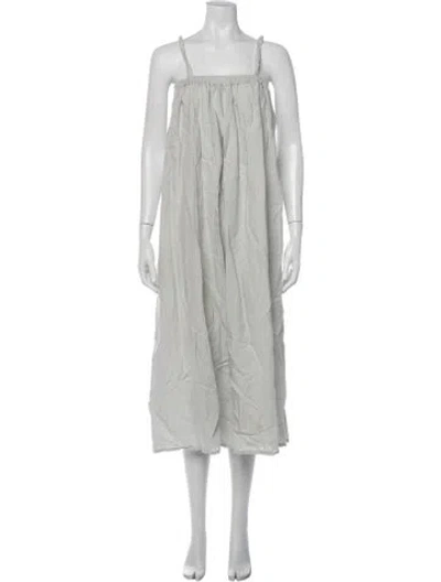 Pre-owned Deiji Studios Linen Midi Length Dress In Green/grey
