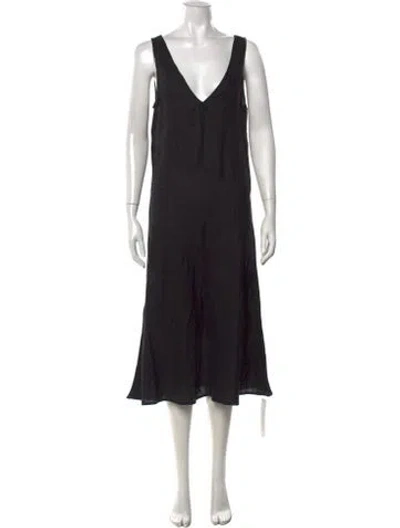 Pre-owned Deiji Studios Linen Midi Length Dress W/ Tags In Black