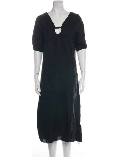 Pre-owned Deiji Studios Linen Midi Length Dress W/ Tags In Black