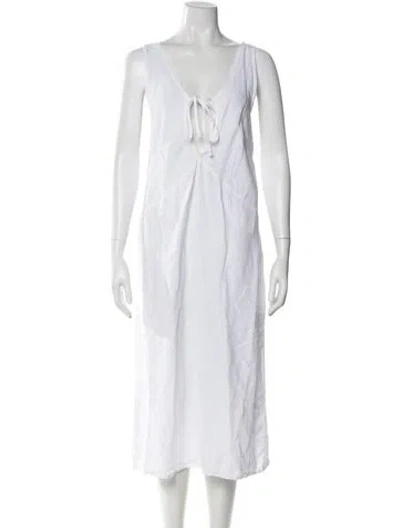 Pre-owned Deiji Studios Linen Midi Length Dress In White