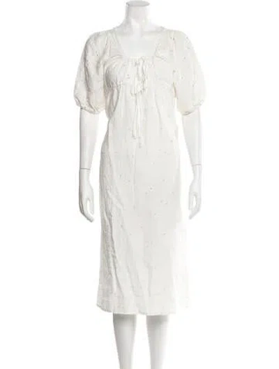 Pre-owned Deiji Studios Linen Midi Length Dress In White