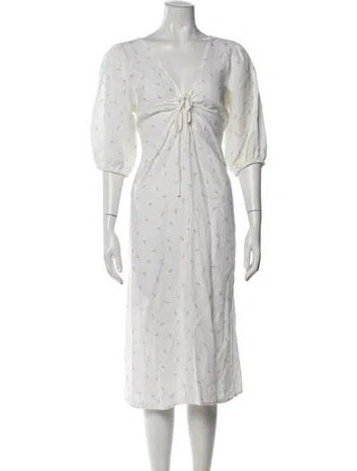 Pre-owned Deiji Studios Linen Midi Length Dress In White