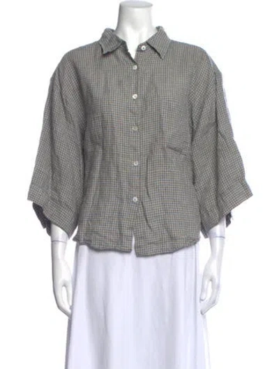 Pre-owned Deiji Studios Linen Plaid Print Button-up Top In Neutral