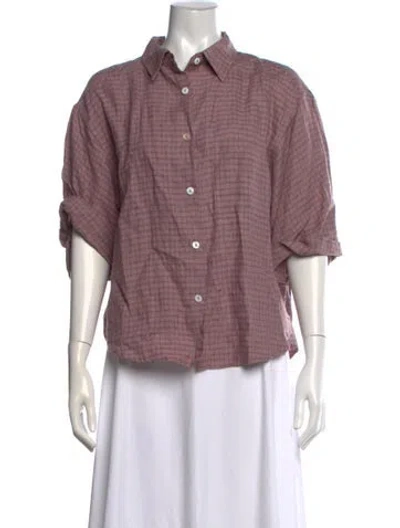 Pre-owned Deiji Studios Linen Plaid Print Button-up Top W/ Tags In Purple