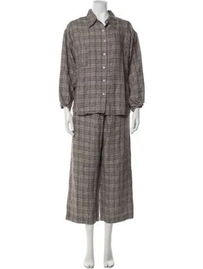 Pre-owned Deiji Studios Linen Plaid Print Pant Set In Neutrals
