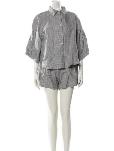 Pre-owned Deiji Studios Linen Plaid Print Short Set In Blue