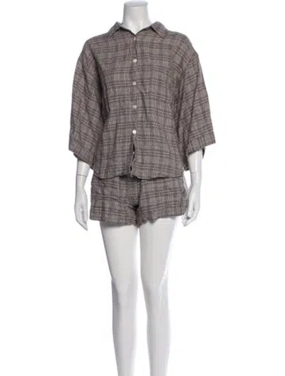 Pre-owned Deiji Studios Linen Plaid Print Short Set In Multi