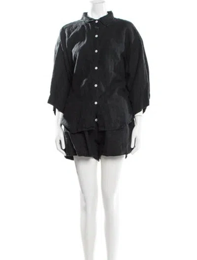 Pre-owned Deiji Studios Linen Pleated Accents Short Set In Black
