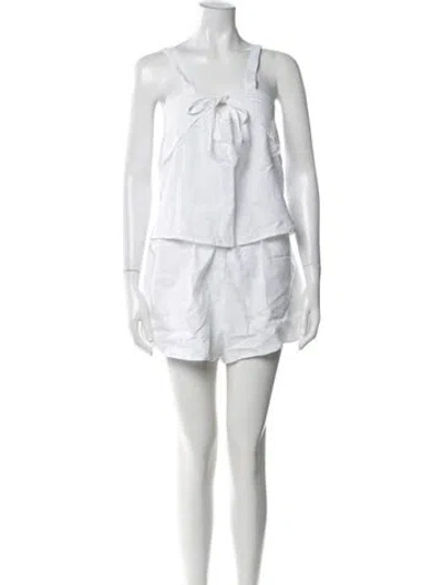 Pre-owned Deiji Studios Linen Printed Pant Set In White