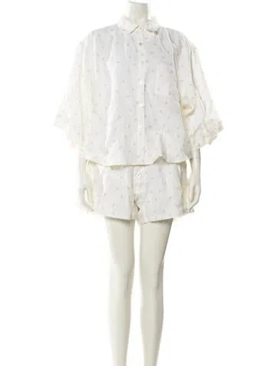 Pre-owned Deiji Studios Linen Printed Short Set In Neutral