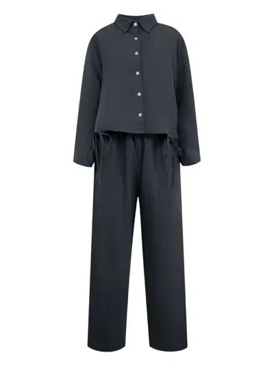 Deiji Studios Linen Shirt And Wide-leg Trousers Set In Blue