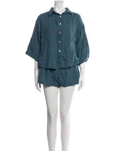 Pre-owned Deiji Studios Linen Short Set In Blue