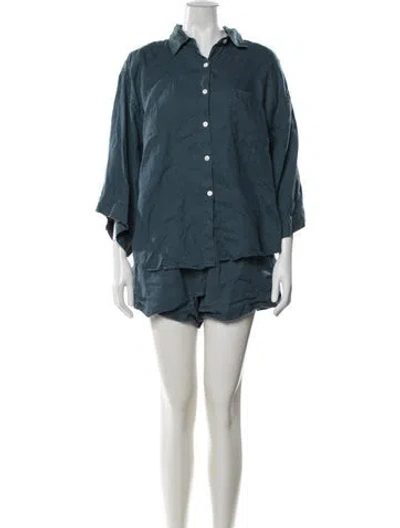 Pre-owned Deiji Studios Linen Short Set In Blue