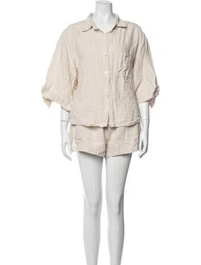 Pre-owned Deiji Studios Linen Short Set In Neutrals