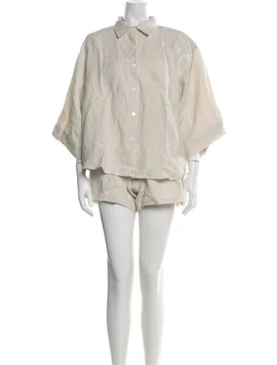 Pre-owned Deiji Studios Linen Short Set In Neutrals