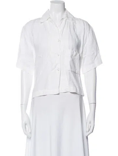 Pre-owned Deiji Studios Linen Short Sleeve Button-up Top In Neutral
