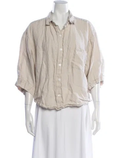 Pre-owned Deiji Studios Linen Short Sleeve Button-up Top In Neutral