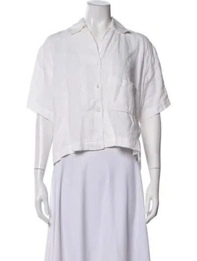 Pre-owned Deiji Studios Linen Short Sleeve Button-up Top In White