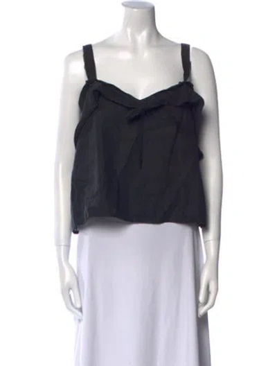 Pre-owned Deiji Studios Linen Square Neckline Crop Top In Black