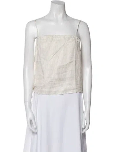 Pre-owned Deiji Studios Linen Square Neckline Crop Top In Neutral