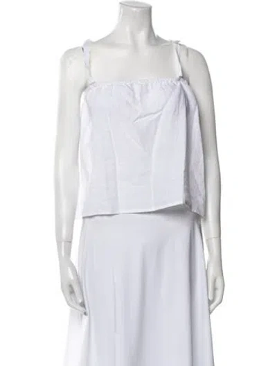 Pre-owned Deiji Studios Linen Square Neckline Crop Top W/ Tags In White