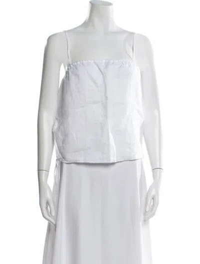 Pre-owned Deiji Studios Linen Square Neckline Crop Top In White