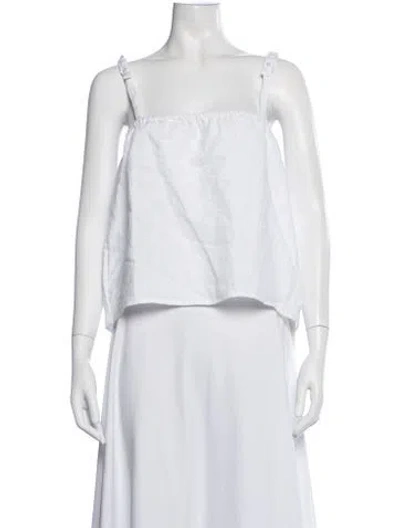 Pre-owned Deiji Studios Linen Square Neckline Crop Top In White