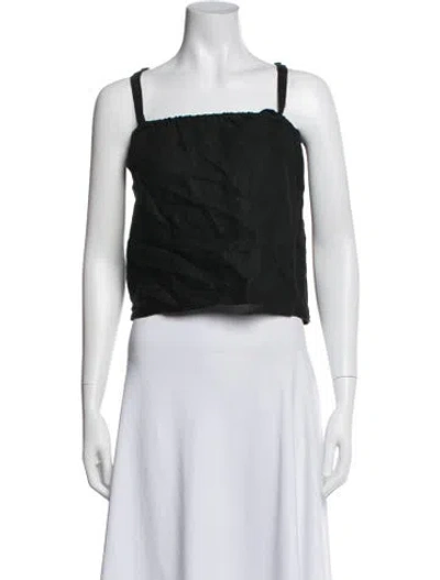 Pre-owned Deiji Studios Linen Square Neckline Top In Black