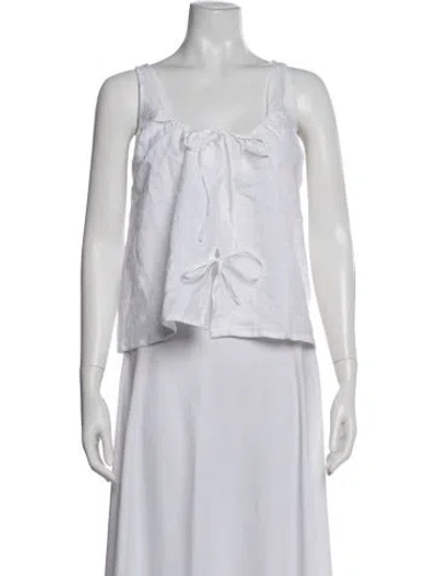 Pre-owned Deiji Studios Linen Square Neckline Top W/ Tags In White