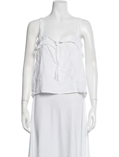 Pre-owned Deiji Studios Linen Square Neckline Top In White